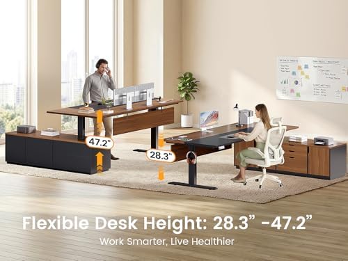 SEDETA 71" Executive L Shaped Electric Standing Desk, Brown - Image 3