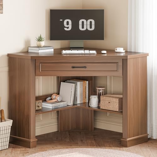 SEDETA Farmhouse Corner Desk for Small Space, White Small Computer Desk by SEDETA