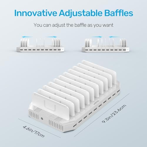 Unitek Multi Charging Station, 10-Port USB Charger for Multiple Device with SmartIC Tech and Adjustable Dividers, Organizer Stand Compatible with iPad, Tablet, Kindle, iPhone (Pack of 2) - Image 6