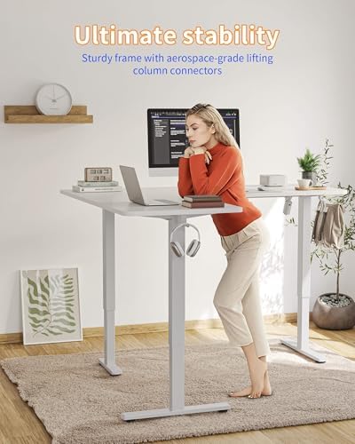 YIHAYO L Shaped Standing Desk Adjustable Height, 63 x 55 Inches Electric Corner Standing Desk, White - Image 3