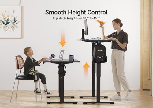 Seang Electric Standing Desk Adjustable Height, 40 x 24 Inch Sit Stand Desk with T-Shaped Frame, 3 Memory Presets & Cable Management for Home Office Computer Workstation, Black Frame/Black Top - Image 4