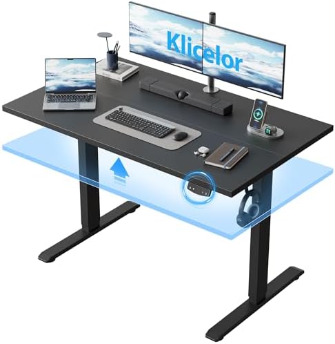Klicelor 48 Inch Electric Standing Desk, Height Adjustable Office Desk, Sit Stand Up Computer Desk with Memory Preset, Two-Piece Desktop, Black by Klicelor