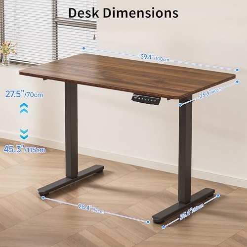 BIZUM 40x24 Inch Electric Standing Desk with Memory Presets, Quiet Motor Height Adjustable Stand Up Desk for Home Office & Gaming, Ergonomic Sit Stand Workstation，Walnut - Image 3