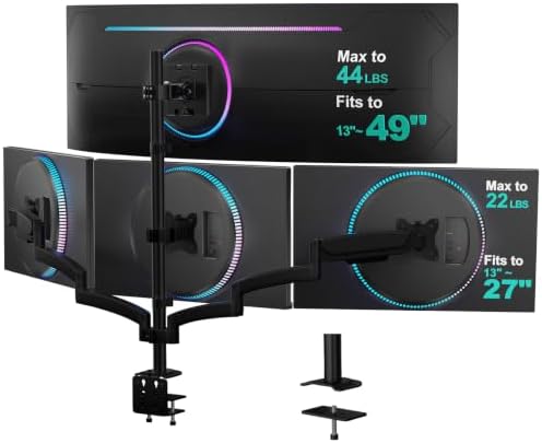 WALI Stacked 4 Monitor Mount for Max 49" UItrawides and Three 27" Monitors by WALI