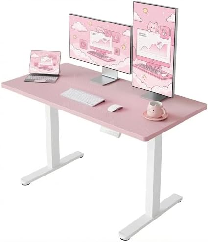 HUANUO 48x24 Inch Electric Standing Desk, Height Adjustable, Pink by HUANUO
