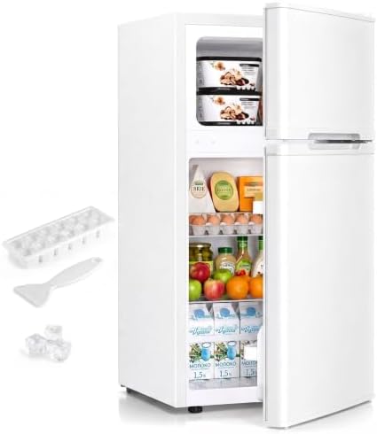 Antarctic Star Compact Mini Fridge with Freezer,Double Door with Adjustable Thermostat,Small Fridge Removable Shelves for Dorm/Office,2.5 Cu.Ft,WHITE by AntarcticStar