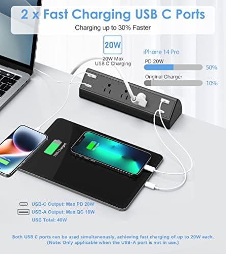 Jgstkcity Desk Clamp Power Strip,40W Total Fast Charging Station,2 PD 20W USB C Ports,Desk Edge Mount Surge Protector for Home, Office,3 Outlets,Fit 1.96" Tabletop Edge,ETL Listed - Image 3