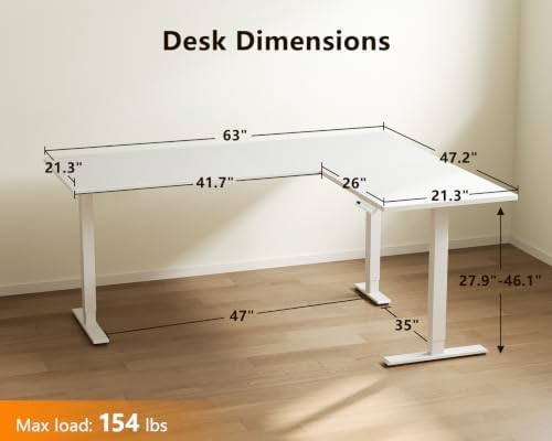 Casaottima 63 Inch L Shaped Electric Standing Desk, Home Office, White - Image 3