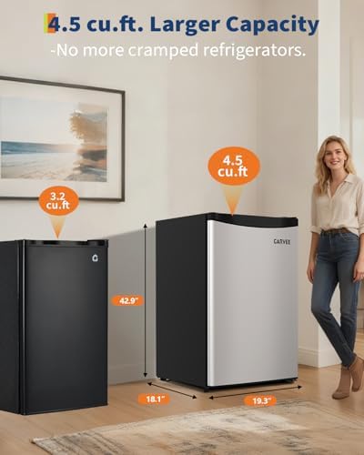 Garvee 4.5 Cubic Feet Compact Freezer-Fridge Combo, Ultra-Quiet Operation, Reversible Door Mini Refrigerator, Adjustable Temperature Control, Energy Saving Small Fridge for Bedroom Home Office Dorm - Image 4