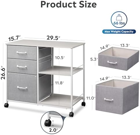DEVAISE 3 Drawer Mobile File Cabinet, Fabric Lateral Filing Cabinet - Image 3