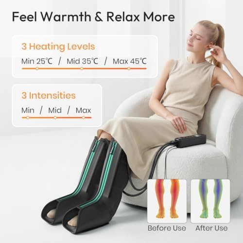 QUINEAR Leg Massager for Circulation and Pain Relief, Heating Leg Compression Massager with 3 Modes, Foot and Calf Massager with 3 Intensities 3 Heats - Gift for Mom and Dad - Image 3