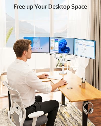 MOUNTUP Triple Monitor Stand Mount - 3 Monitors Desk Mount for Computer Screens Up to 27 inch, Triple Monitor Arm, Heavy Duty Monitors Stand, Each Arm Holds 4.4-19.8 lbs, White - Image 6