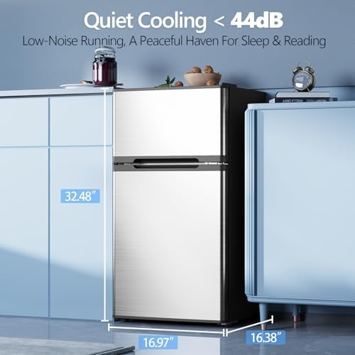 Electactic 2.5 Cu.Ft Mini Fridge with Freezer, Double-Door Compact Refrigerator, Adjustable Glass Shelves, Mechanical Thermostat & Leveling Feet, Space-Saving for Apartment/Dorm/Office, Silver - Image 4