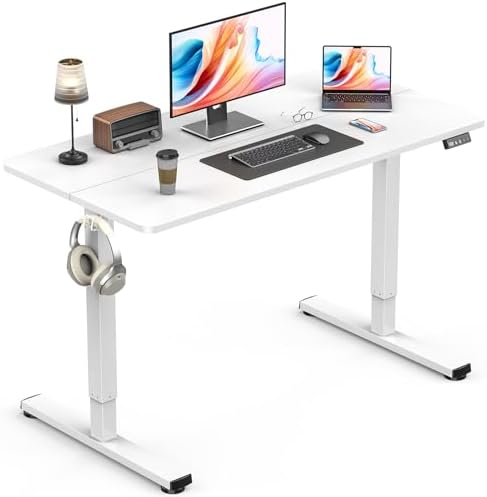 Electric Standing Desk, Gaming Desk, 40 x 24 Inch, White by Zontera