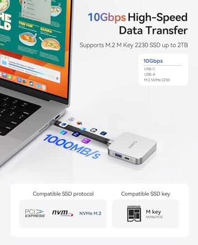 ORICO 10Gbps Magnetic M.2 Docking Station, 6-in-1 USB C HUB & M.2 2230 NVMe Enclosure with HDMI 4K@60Hz, USB-A&C 3.2, 100W PD, AUX, USBC Dock for iPhone 17/16/15 Pro/Pro Max - Image 5