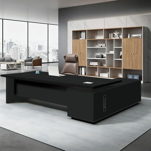 L Shaped Executive Desk with Drawers, Large Office Desk with Storage Cabinet, Wood L Shape Desk for Home Office or Business Workspace, Left or Right Cabinet Option, Multiple Sizes & Colors by Unknown