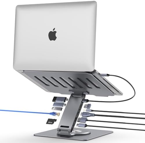 Laptop Docking Station Stand 11-IN-1 Triple Display HDMI DP 4K60Hz Gigabit Ethernet USB3.1 PD100W SD/TF Card Reader Audio 360°Swivel Laptop Stand with USB Hub for MacBookPro/Air/Dell/HP/Surface/Lenovo by HC