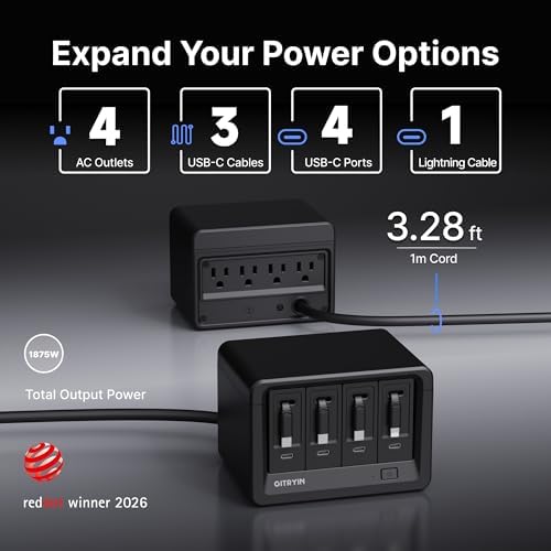 Gitryin 12-in-1 Desktop Charging Station, 160W USB Retractable GaN Charger - Image 4