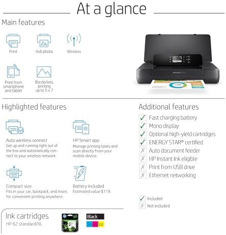 HP OfficeJet 200 Wireless Mobile Printer - Black, Battery Included (CZ993A) - Image 3