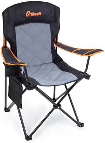 EMERIT Camping Chair, 350LB Heavy Duty Quad Fold Chair with Arms, Collapsible Outdoor Chairs with Lumbar Back & Cup HolderCollapsible for Tailgating, Beach, Fishing by eMeritDirect