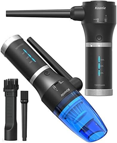 Koonie Compressed Air Duster,Koonie 15000mAh Cordless Air Duster&Vacuum 2 in 1 Powerful 77000RPM/11000PA 2 Speeds Electric Air Duster with Detachable Battery,for Computer/Keyboard,Car,Electronics by Koonie