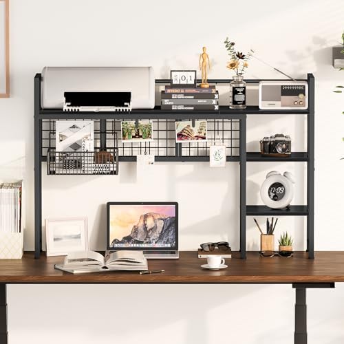 Snughome Desk Shelf, 44.9" Desktop Organizer Shelf, Desk Hutch for Computer Monitor, 4 Tier Desk Display Rack with Pegboard Hooks Set, Wood Desktop Bookshelf for Home Office Dorm - Image 4