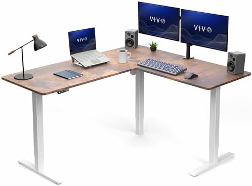 VIVO Rustic Vintage Brown 63 x 55 in Corner Standing Desk, DESK-E3CTWN by VIVO