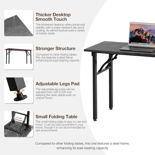 TEMI Small Computer Desk Folding Table - 55.1" Foldable Office Desk, No Assembly, Perfect for Small Spaces in Bedroom, or Apartment, Portable Mini Desk or Study Table Compact Design, Marble Greige - Image 7