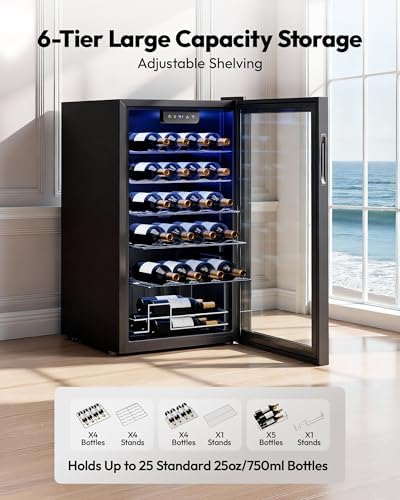 EUHOMY 25 bottle Wine Cooler Refrigerator, Wine Fridge Glass Door, Black - Image 2