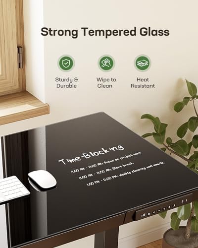 Marsail Glass Standing Desk with Drawer, 48 x 24 inch Electric Standing Desk, Height Adjustable Desk with One-Piece Tabletop & USB Charging Ports, Sit Stand Desk with Storage for Home & Office Black - Image 4