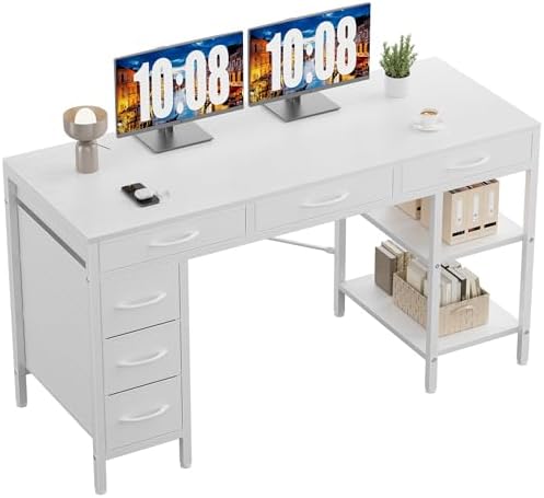 Sweetcrispy 55" Computer Desk with 6 Fabric Drawers & Storage Shelves by Sweetcrispy