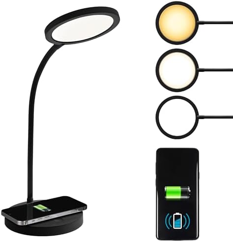 OttLite Good Housekeeping Circular Desk Lamp, Wireless Charging, Black by Ottlite