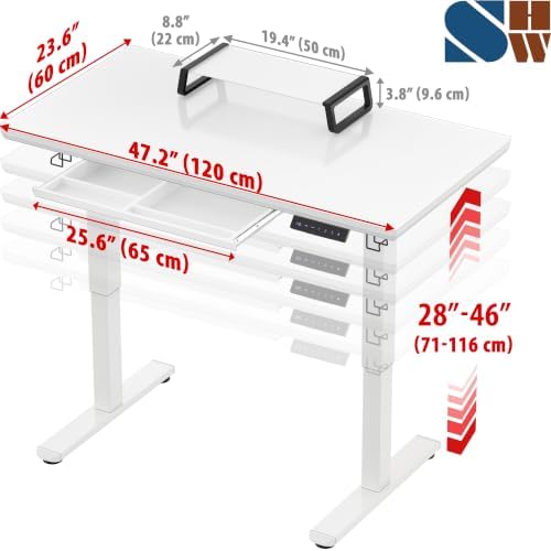 SHW 48-Inch Glass Electric Height Adjustable Standing Desk, White - Image 2