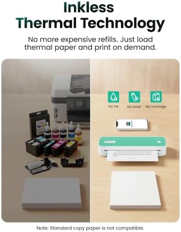 P1 Portable Inkless Printer, 203 DPI Wireless Thermal Printing for iPhone Android Laptop PC, Print US Letter Documents Receipts Anywhere, for Travel Remote Work Home Office School, Green - Image 4