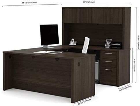 Bestar Embassy 66W U-Shaped Executive Desk with Pedestal and Hutch in Dark Chocolate - Image 4