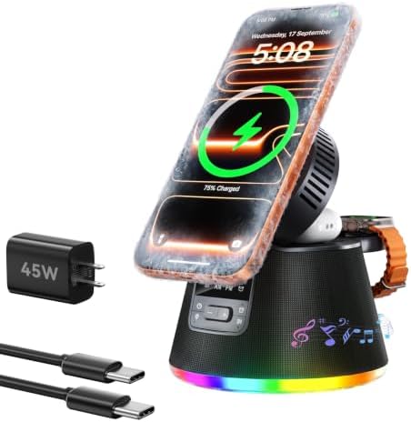 7 in 1 Qi2.2 25W Magnetic Charger Cooling Wireless Charging Station Speaker by SPGUARD