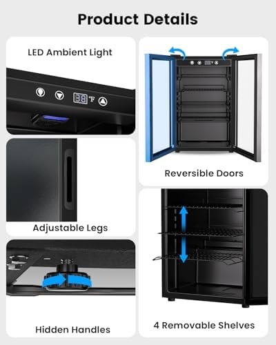 Feelfunn 4.5Cu.Ft Beverage Refrigerator 145Can Mini Fridge Glass Door Black - Image 6