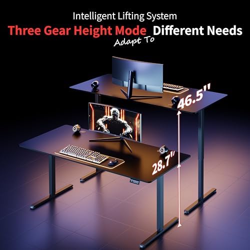 Shintenchi Standing Desk, 71x31 Inch Height Adjustable Electric Sit Stand up Desk, Ergonomic Rising Computer Table, Modern Lift Gaming Desk Workstation for Home Office, Black - Image 4