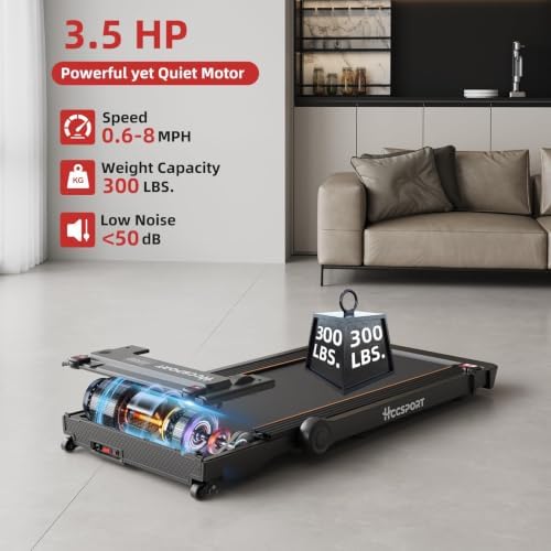 Hccsport Treadmill with Incline, 3 in 1 Under Desk Treadmill Walking Pad with Removable Desk Workstation 3.5HP Foldable Compact Walking Treadmills for Home Small Office with Wristband Remote Control - Image 4