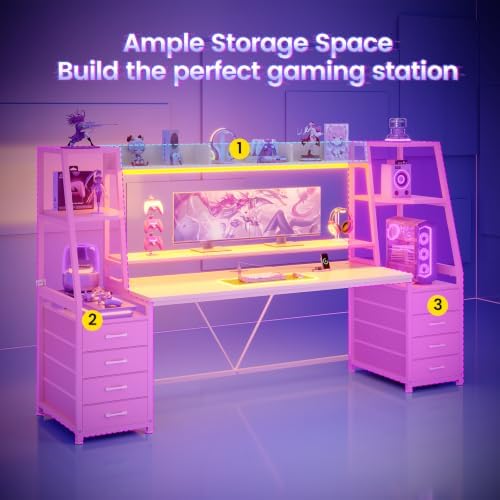 SEDETA 79'' Gaming Desk with LED Lights,8 Drawers and Storage Shelves, Pink - Image 7