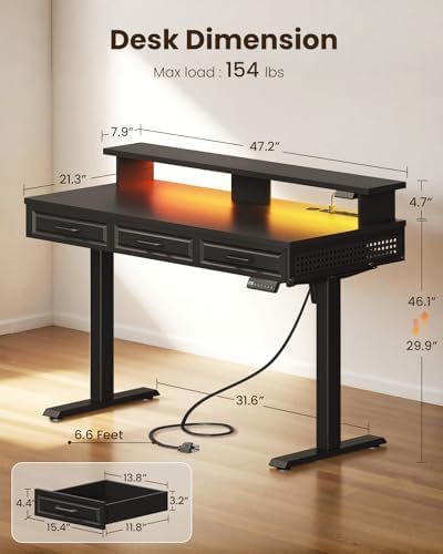 OffiGo 48 Inch Electric Standing Desk with 3 Wood Drawers - Image 3