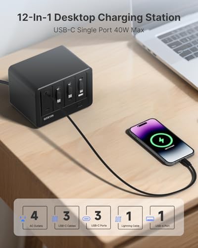 Gitryin 12-in-1 Desktop Charging Station, 160W USB Retractable GaN Charger - Image 5