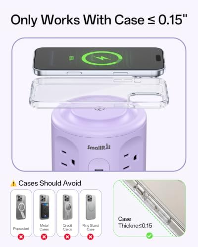 Power Strip with USB Ports,Extension Cord with Multiple Outlets (12AC+3A+2C), 6.5 FT Desk Purple Power Strip Tower Charging Station for Home, Office, College Dorm Essentials - Image 4