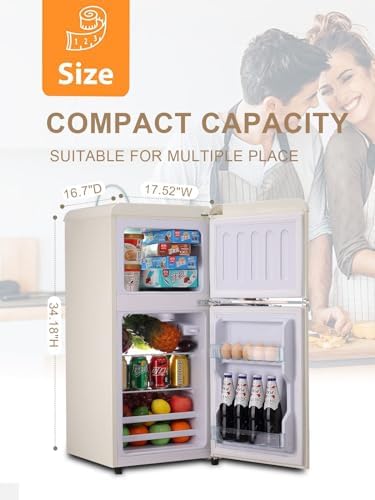 Retro Refrigerator with Freezer 3.5 Cu.Ft Top-Freezer Mini Fridge Cream - Image 2