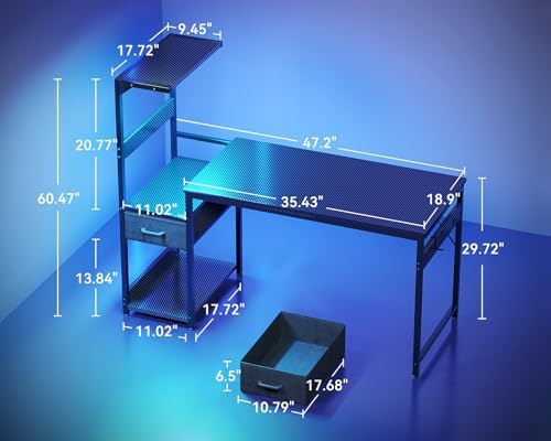 Casaottima 48'' Gaming Desk with LED Lights & CPU Stand, Black - Image 3