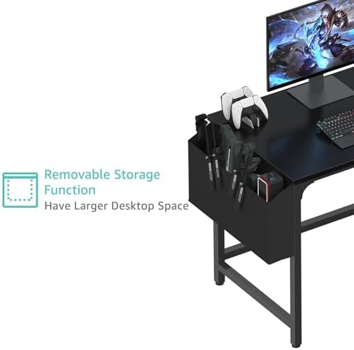 Lufeiya Computer Desk with Fabric Drawers, 40 Inch Reversible Gaming Desk for Small Space Home Office, Modern Simple Study Writing Table PC Desks for Bedroom, Black - Image 6