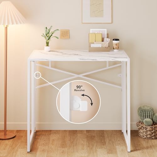 Lutown-Teen 35 inch Folding Small Desk, White Marble - Image 6