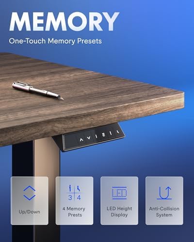 FLEXISPOT EN1 One-Piece Standing Desk, Electric Adjustable with 4 Memory Presets, 176 LBS Capacity, Stable & Quiet, Seamless Desktop for Home Office & Dual Monitors, 60"x24" Black Walnut - Image 7
