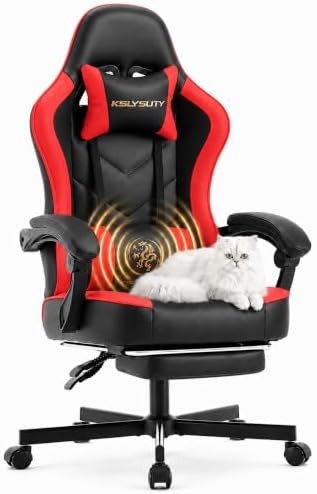 Desk Computer Gaming Chair - High Back Ergonomic Office Chair with Footrest and Lumbar Support, Swivel Comfy Home Gamer Video Game Chairs with Pocket Spring Cushion for Adults (Red Leather) by KslysutyFurniture