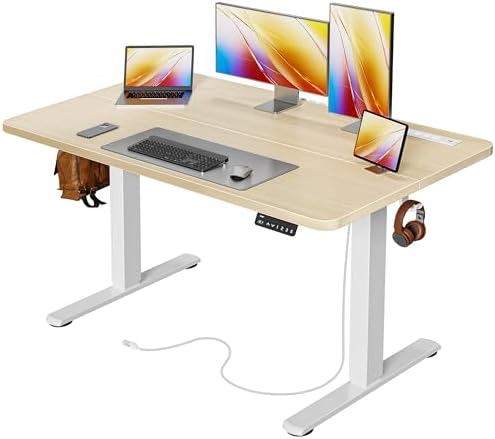 Huuger 47 X 24 Inch Electric Standing Desk with Power Outlets and USB-C Port, Height Adjustable Desk, Sit Stand Desk for Home Office, Computer & Gaming Desk with 3 Presets, Stable Steel Frame, Marple by Huuger